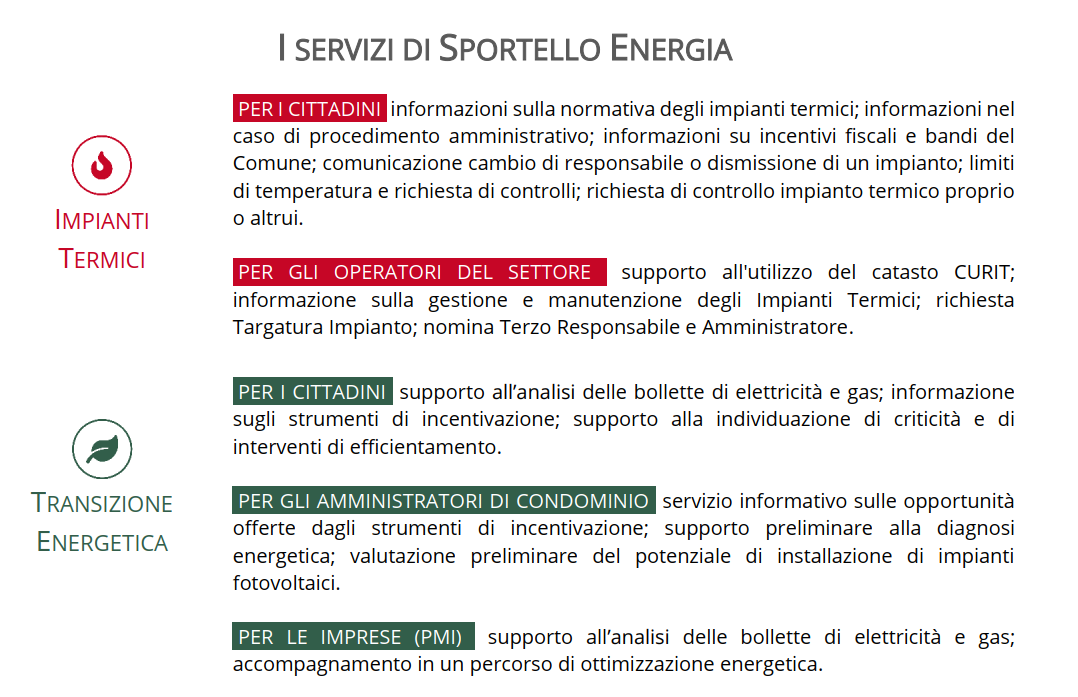 I servizi di Sportello Energia